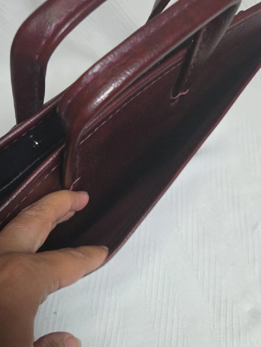 Vintage Stoops Burgundy Faux Leather Portfolio Briefcase Organizer Bag Handled